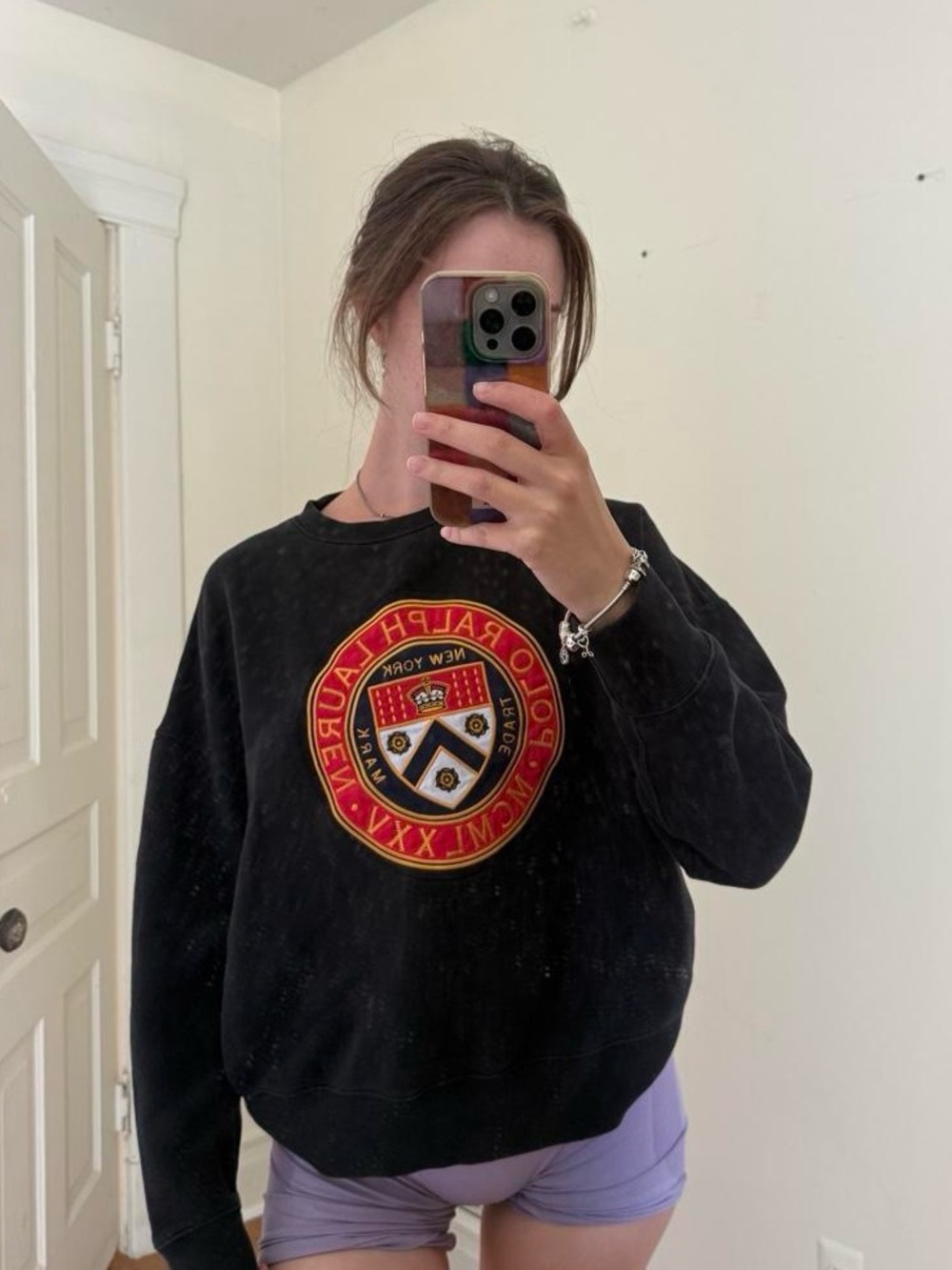 Ralph Lauren Black Crewneck Sweatshirt with Red & Gold Crest